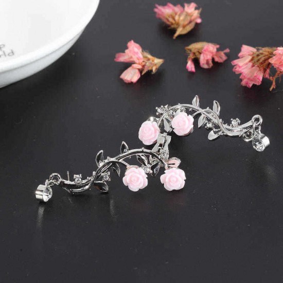 Elegant Pink Flower Womens Cuff Earring Silver Gold Color Piercing Clip Earrings