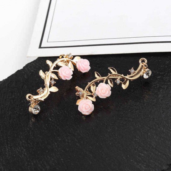 Elegant Pink Flower Womens Cuff Earring Silver Gold Color Piercing Clip Earrings