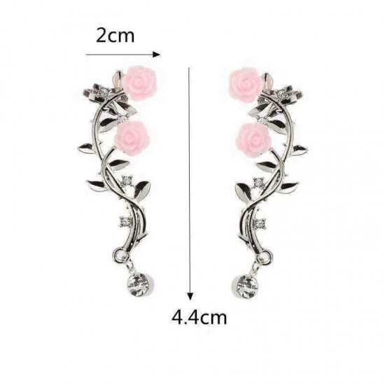 Elegant Pink Flower Womens Cuff Earring Silver Gold Color Piercing Clip Earrings