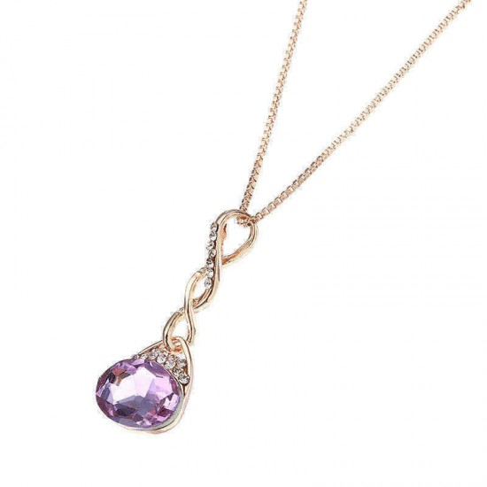 Elegant Purple Gem Pendant Rose Gold Chain Jewelry Set Unique Twisted Necklace Earrings for Women