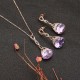 Elegant Purple Gem Pendant Rose Gold Chain Jewelry Set Unique Twisted Necklace Earrings for Women