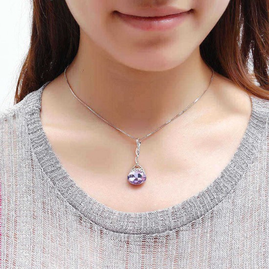 Elegant Purple Gem Pendant Rose Gold Chain Jewelry Set Unique Twisted Necklace Earrings for Women