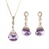 Elegant Purple Gem Pendant Rose Gold Chain Jewelry Set Unique Twisted Necklace Earrings for Women