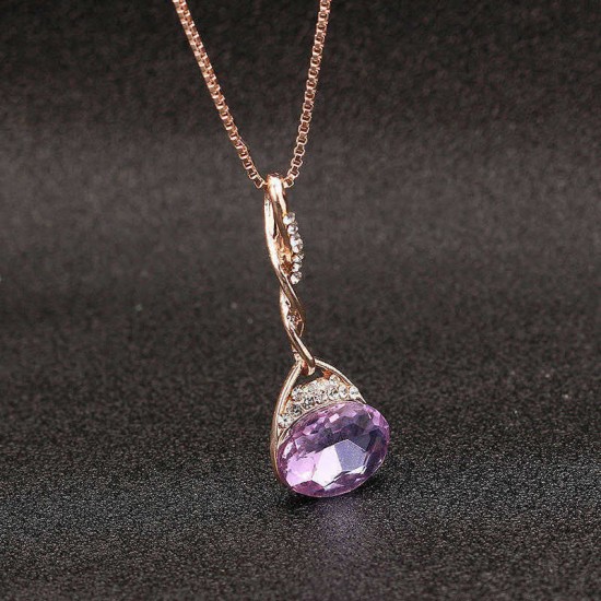 Elegant Purple Gem Pendant Rose Gold Chain Jewelry Set Unique Twisted Necklace Earrings for Women