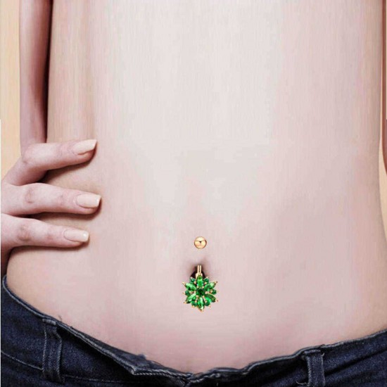 Elegant Rhonestone Belly Ring Flower Belly Navel Bar Piercing Ring for Women