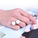 Elegant Ring Platinum Plated Two Pearl Full Zircon Irregular Women Ring