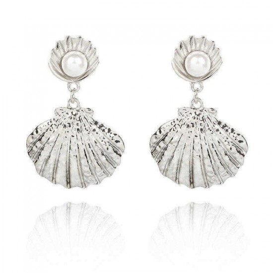 Elegant Shell Pearl Ear Drop Zinc Alloy Trendy Style Earring For Women