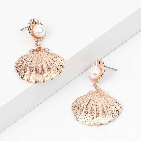 Elegant Shell Pearl Ear Drop Zinc Alloy Trendy Style Earring For Women