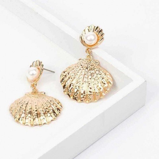 Elegant Shell Pearl Ear Drop Zinc Alloy Trendy Style Earring For Women