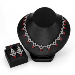 Elegant Silver Color Exquisite Jewelry Set Red Gemstone Womens Bridal Jewelry Set Wedding Party Gift