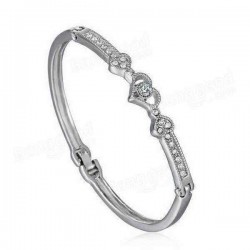 Elegant Silver Rhinestone Crystal Heart Shaped Bracelet Bangle For Women