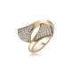 Elegant Sterling 24K Gold Plated Shiny Zircon Fan Shape Interlaced Ring Fashion Women Jewelry