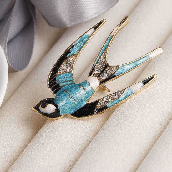 Elegant Swallow Bird Brooch Pins Colorful Enamel Rhinestone Ethnic Brooches Costume Jewelry