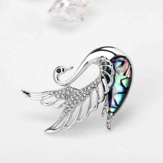 Elegant Swan Brooch Silver Hollow Wing Rhinestone Brooch Sweet Jewelry Colthing Accessorie for Wome,