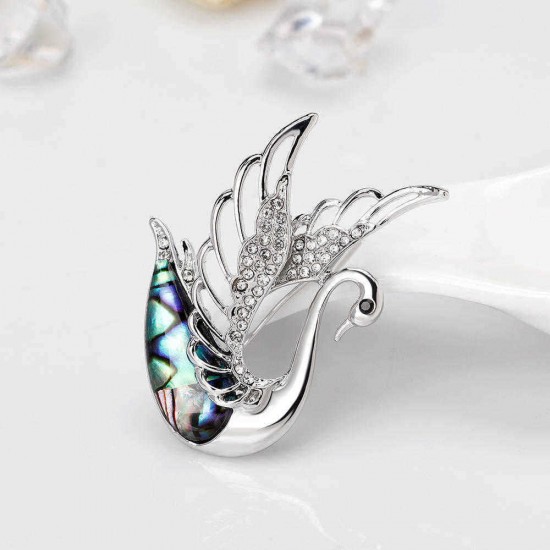 Elegant Swan Brooch Silver Hollow Wing Rhinestone Brooch Sweet Jewelry Colthing Accessorie for Wome,