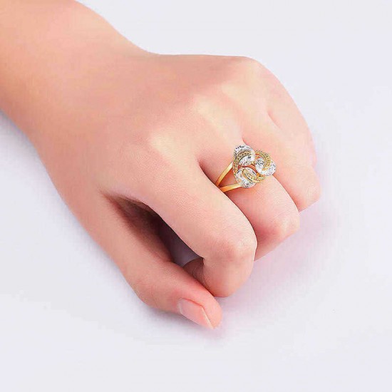 Elegant Trinity Shining Zircon Gold Plated Copper Women Finger Ring Fine Jewelry