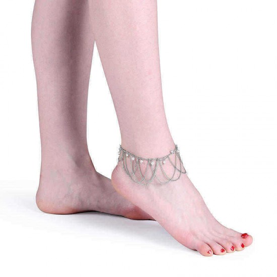 Elegant Women Anklet Chain Retro Tassel Pearl Silver Plated Anklet Gift