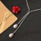 Elegant Women Jewelry Double Drop Pearl Pendant Shiny Rhinestone Silver Plated Necklace Best Gift