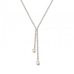 Elegant Women Jewelry Double Drop Pearl Pendant Shiny Rhinestone Silver Plated Necklace Best Gift