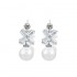 Elegant Women Piercing Earrings Artificial Pearl Shiny Zircon Cross Flower Pendant Ear Stud Gift