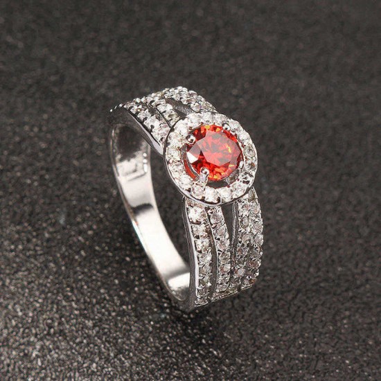 Elegant Women Ring Luxury White Gold Plated Sapphire Ruby Anallergic Wedding Bridal Ring Best Gift