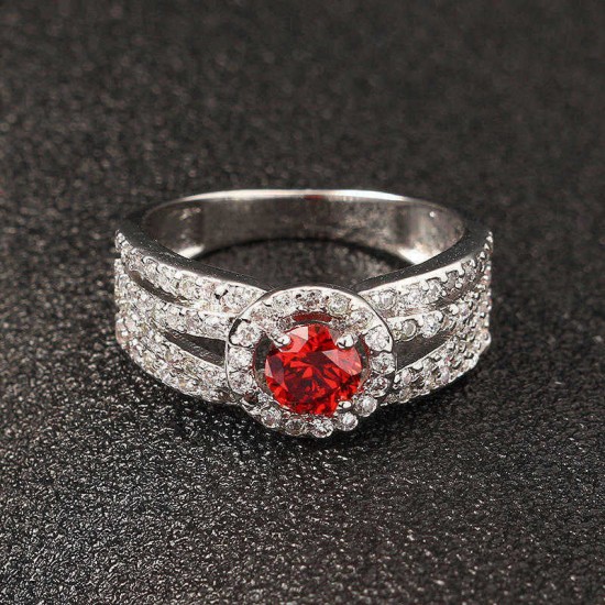 Elegant Women Ring Luxury White Gold Plated Sapphire Ruby Anallergic Wedding Bridal Ring Best Gift