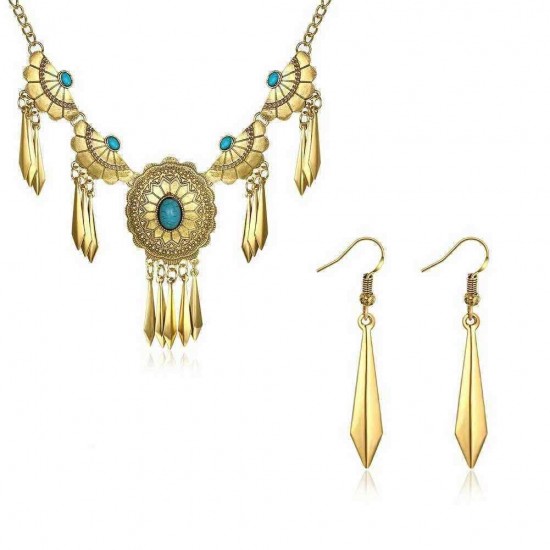 Elegant Women Statement Flower Jewelry Set Trendy Turquoise Party Jewelry for Female