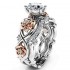 Elegant Zircon Inlaid Rose Gold Flower Heart Hollow Platinum Ring Set Gift for Women