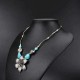 Ethnic Antique Silver Flower Pendant Necklace Vintage Turquoise Womens Necklaces Boho Women Jewelry