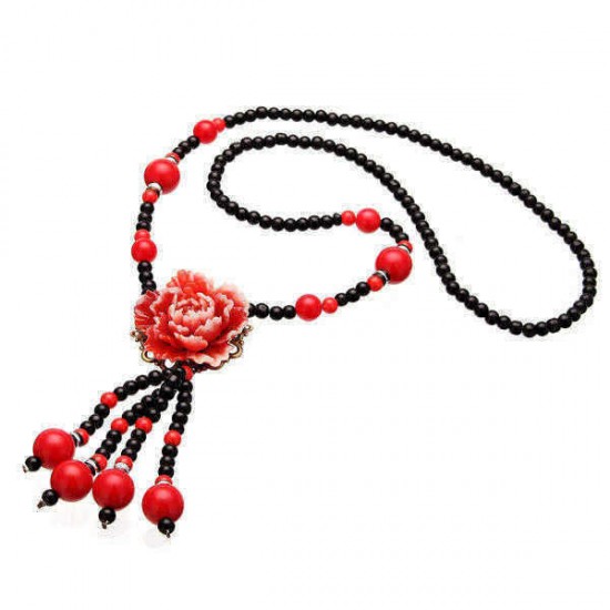 Ethnic Artificial Jade Flower Resin Paint Beads Necklace Jewelry