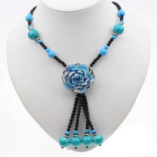 Ethnic Artificial Jade Flower Resin Paint Beads Necklace Jewelry