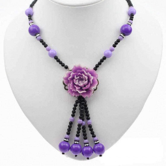 Ethnic Artificial Jade Flower Resin Paint Beads Necklace Jewelry