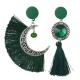 Ethnic Asymmetric Tassel Earring Bohemian Crystal Moon Drop Earrings Dangle Earrings for Women