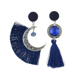 Ethnic Asymmetric Tassel Earring Bohemian Crystal Moon Drop Earrings Dangle Earrings for Women