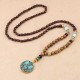 Ethnic Blue Beads Necklace Long-Style Retro Pendant Necklace For Women Men