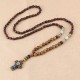 Ethnic Blue Beads Necklace Long-Style Retro Pendant Necklace For Women Men