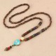 Ethnic Blue Beads Necklace Long-Style Retro Pendant Necklace For Women Men