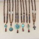 Ethnic Blue Beads Necklace Long-Style Retro Pendant Necklace For Women Men