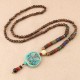 Ethnic Blue Beads Necklace Long-Style Retro Pendant Necklace For Women Men