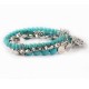 Ethnic Blue Turquoise Beaded Bracelet Hollow Tree Leaves Flower Plant Charm Multilayer Jewelry