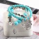 Ethnic Blue Turquoise Beaded Bracelet Hollow Tree Leaves Flower Plant Charm Multilayer Jewelry