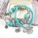 Ethnic Blue Turquoise Beaded Bracelet Hollow Tree Leaves Flower Plant Charm Multilayer Jewelry