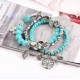 Ethnic Blue Turquoise Beaded Bracelet Hollow Tree Leaves Flower Plant Charm Multilayer Jewelry