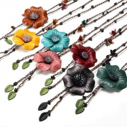 Ethnic Body Jewelry Leather Flower Tassel Long Necklace Waist Chain Belt for Women