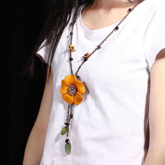 Ethnic Body Jewelry Leather Flower Tassel Long Necklace Waist Chain Belt for Women