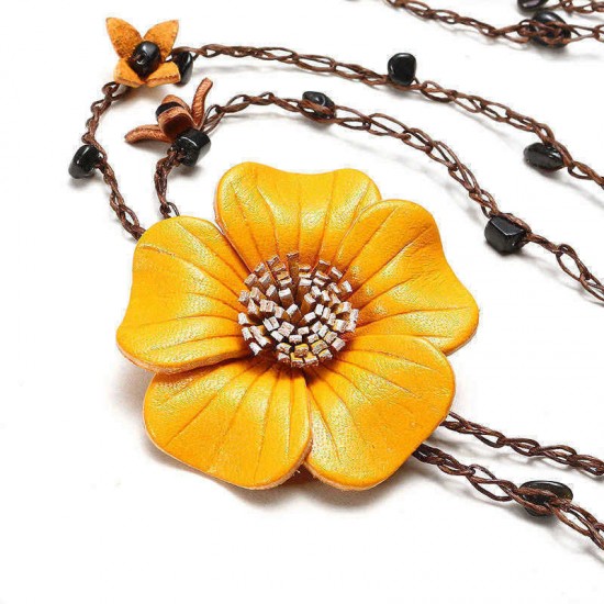 Ethnic Body Jewelry Leather Flower Tassel Long Necklace Waist Chain Belt for Women