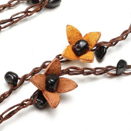 Ethnic Body Jewelry Leather Flower Tassel Long Necklace Waist Chain Belt for Women