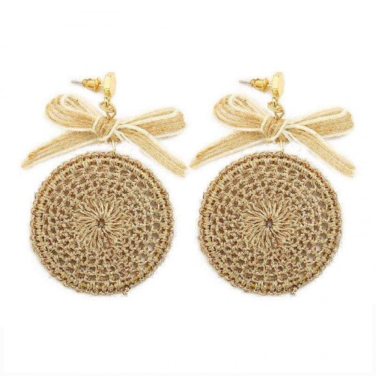 Ethnic Bowknot Round Plate Charm Dangle Earrings Braided Vintage Piercing Stud Earring for Women