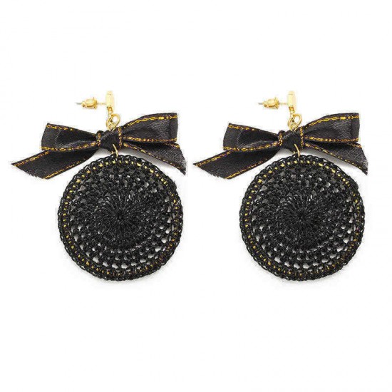 Ethnic Bowknot Round Plate Charm Dangle Earrings Braided Vintage Piercing Stud Earring for Women