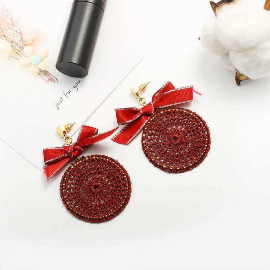 Ethnic Bowknot Round Plate Charm Dangle Earrings Braided Vintage Piercing Stud Earring for Women